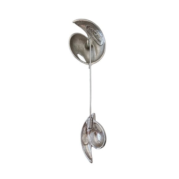 Kunio Matsumoto Trifari Swirl Silver Tone Jabot-Style Lapel Stick Pin, E999 - Picture 6 of 11